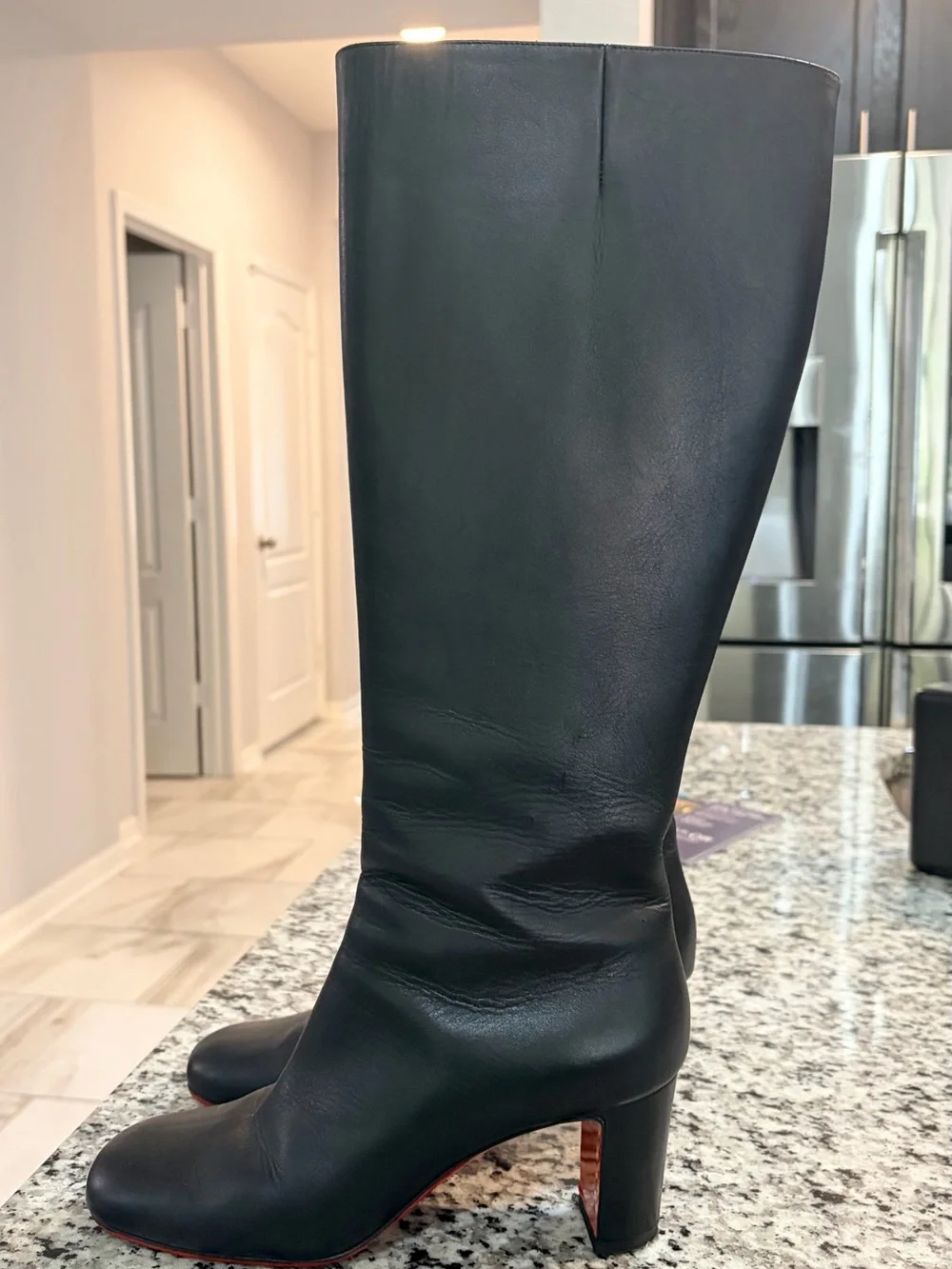🤩❤️✨Christian Louboutin Red Bottoms Black Over-the-Knee Leather Boots